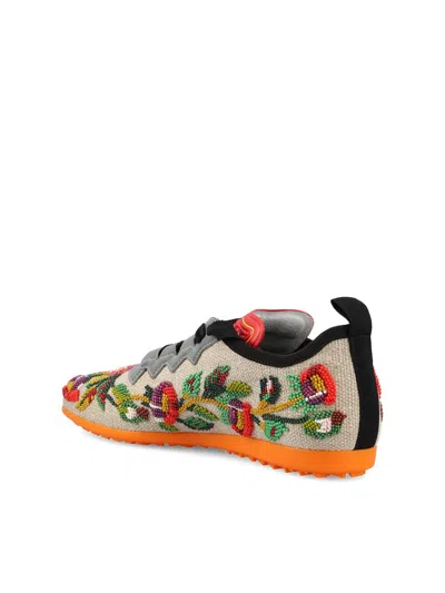Valentino Garavani Embellished Canvas Chromathon Sneakers In Rough-multicolor/grey/pumpk