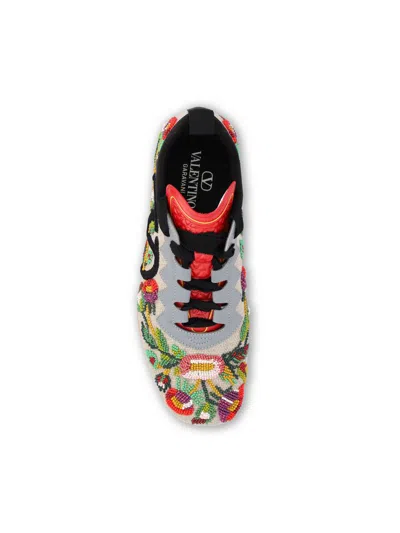 Valentino Garavani Embellished Canvas Chromathon Sneakers In Rough-multicolor/grey/pumpk