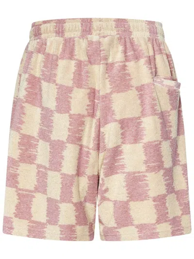 Bonsai Checked Print Viscose Blend Towelling Shorts In Pink