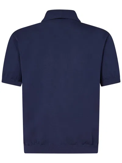 Missoni Short-sleeved Blue Cotton Knit Polo Shirt Wit In Blue