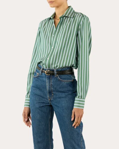 With Nothing Underneath Women's The Boyfriend Stripe Tencel Button-up Shirt In Green