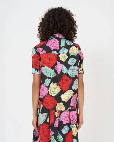 Marni Rose Scribble-print Short-sleeve Collared Shirt In Black