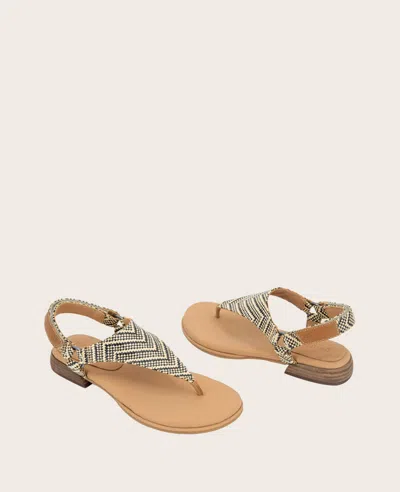 Gentle Souls - Holly Raffia Ankle Strap Thong In Black,tan Raffia