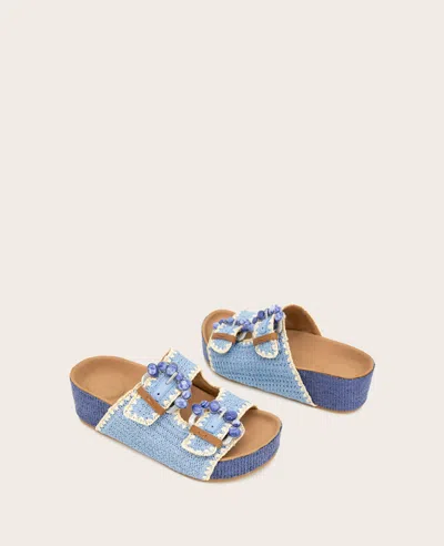 Gentle Souls - Kendall Raffia Wrap Buckle Wedge In Light Blue Raffia