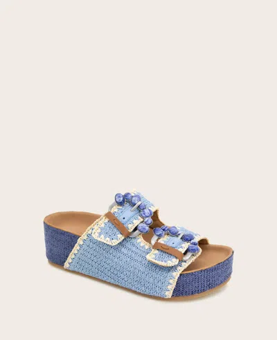 Gentle Souls - Kendall Raffia Wrap Buckle Wedge In Light Blue Raffia