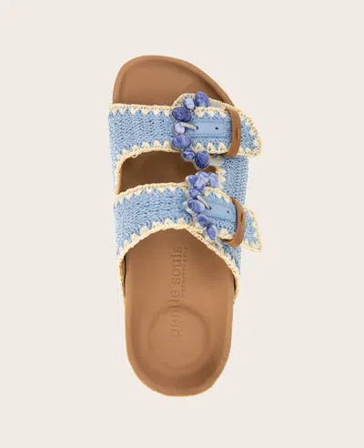 Gentle Souls - Kendall Raffia Wrap Buckle Wedge In Light Blue Raffia