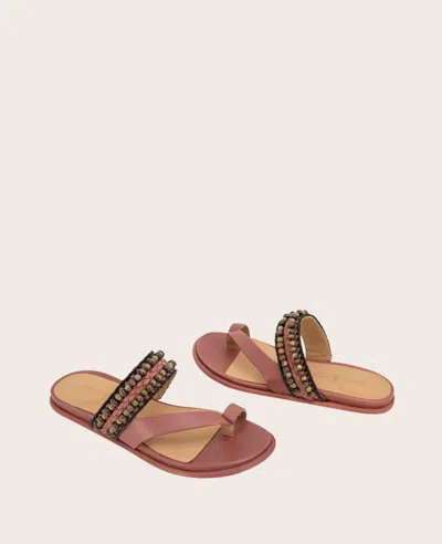 Gentle Souls - Lentini Leather Beaded Sandal In Mahogany Leather