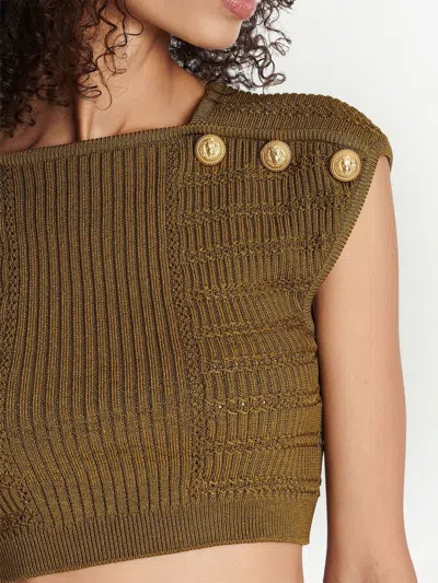 Balmain Knitted Button-detail Cropped Top