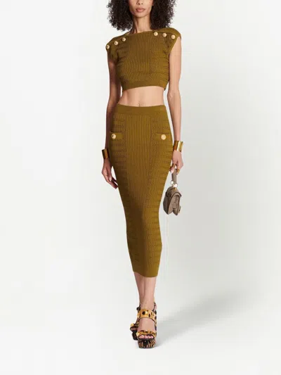 Balmain Knitted Button-detail Cropped Top