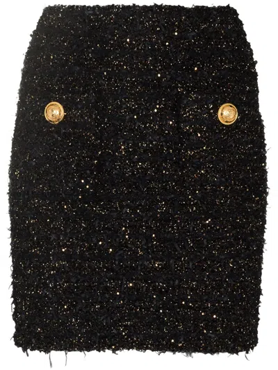 Balmain Button-embellished Tweed Mini Skirt