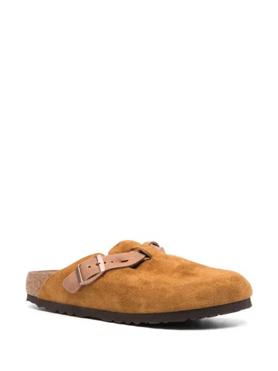 Birkenstock Round Toe Buckle-detailing Suede Mules