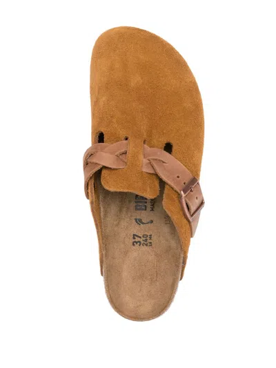 Birkenstock Round Toe Buckle-detailing Suede Mules