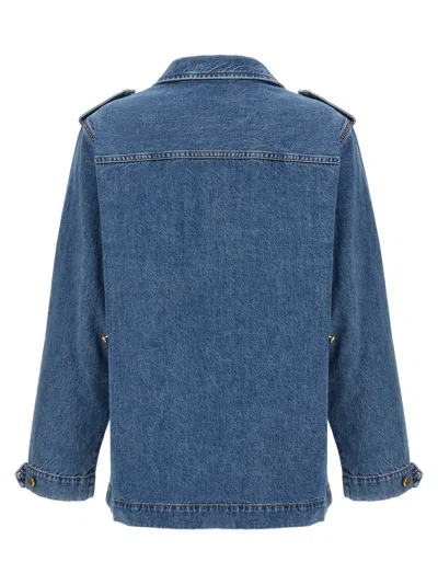 Blazé Milano Light Blue Cotton Military Safari Jacket With Multiple Pockets