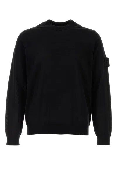 Stone Island Blue Virgin Wool Crewneck Sweater In Black