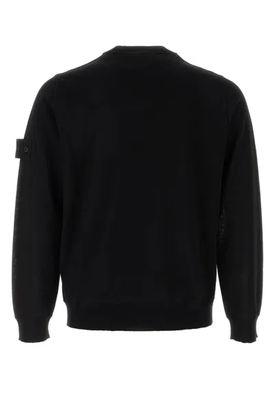 Stone Island Blue Virgin Wool Crewneck Sweater In Black