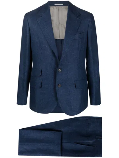 Brunello Cucinelli Blue Linen Leisure Fit Suit