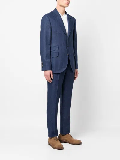Brunello Cucinelli Blue Linen Leisure Fit Suit