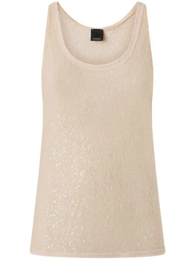 Pinko Beige Top With Textured Surface And Subtle Sheen In Beige