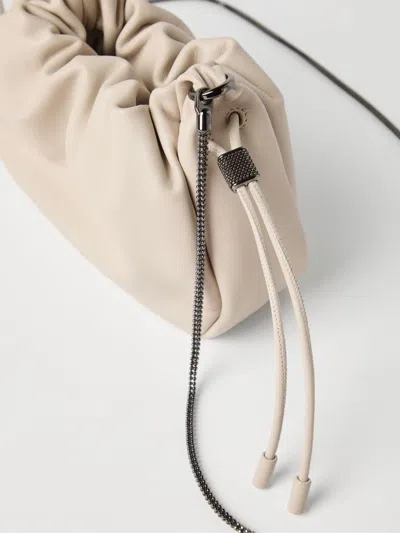 Brunello Cucinelli Women Soft Leather Bucket Bag With Chain Strap In Neutral