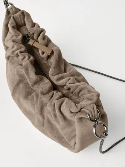 Brunello Cucinelli Women Suede Hobo Brioche Handbag In Neutral