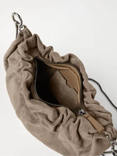 Brunello Cucinelli Women Suede Hobo Brioche Handbag In Neutral