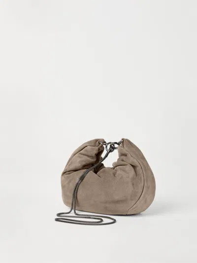 Brunello Cucinelli Women Suede Hobo Brioche Handbag In Neutral