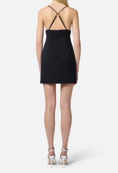 Elisabetta Franchi Plunging Neckline Mini Dress With Lace Detailing And Floral Embellishments In Black