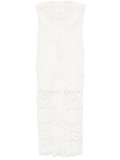 Rotate Birger Christensen 3d Lace Midi Dress White In Beige