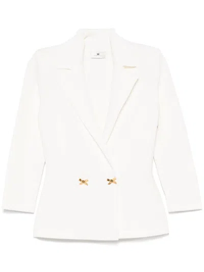 Elisabetta Franchi Ivory Jacket With Deep V-neckline In Beige