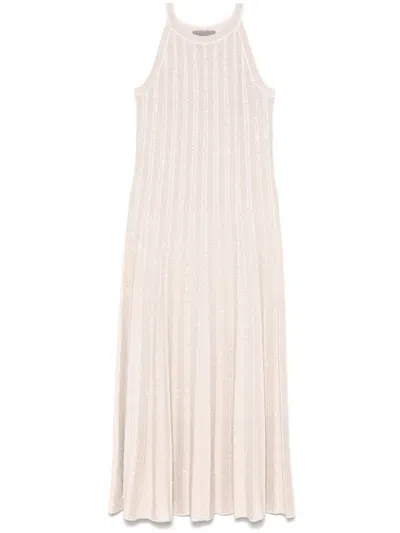 D Exterior D.exterior White Long Dress Sleeveless Lurex-effect In Multi