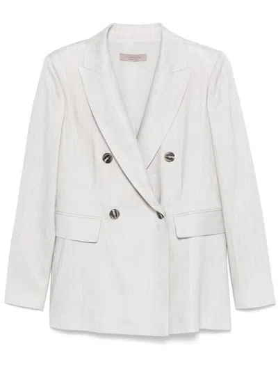 D Exterior Dexterior Double-breasted Textured Blazer With Classic Lapel In Neutral
