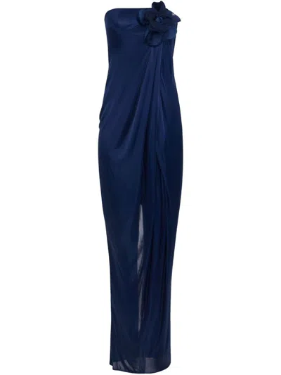 ELISABETTA FRANCHI ELISABETTA FRANCHI LONG BLUE GOWN WITH A FRONT SLIT 