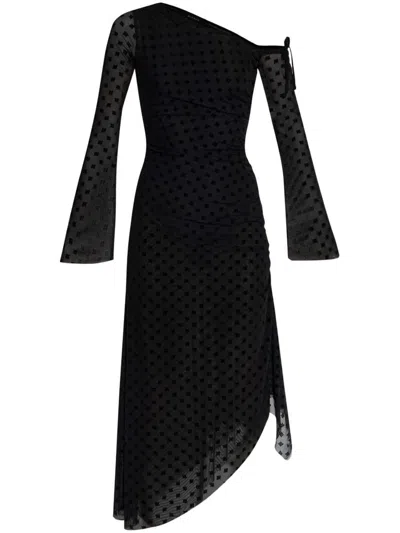 Misbhv Black Sheer Midi Dress With Asymmetric Hem In Black