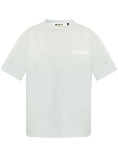 Misbhv Cotton T-shirt In Light Blue With Print Front Logo In Blue