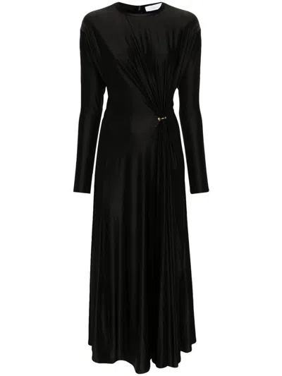 Rabanne Long-sleeve Gathered Midi Dress In Black In Black