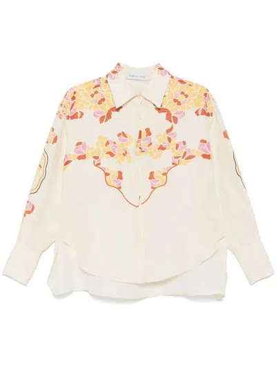 Raquel Diniz Bahia Flared Shirt In Ivory Linen In Beige