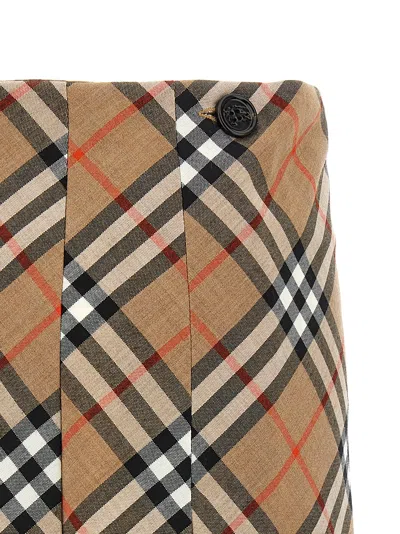 Burberry Womens Nut Ip Check Check-print Fringed Woven Mini Skirt