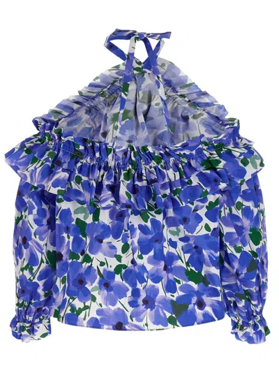 Carolina Herrera Poppy-print Halter Off-the-shoulder Top
