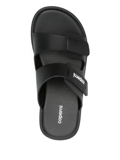 Coperni Black Wedges With Logo Patch On The Front And Touch-strap Closure In Leather Woman