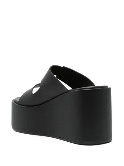 Coperni Black Wedges With Logo Patch On The Front And Touch-strap Closure In Leather Woman