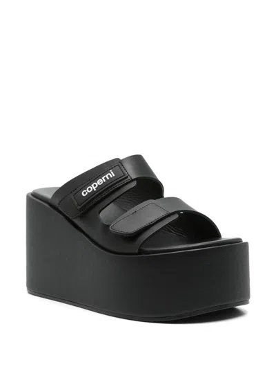 Coperni Black Wedges With Logo Patch On The Front And Touch-strap Closure In Leather Woman