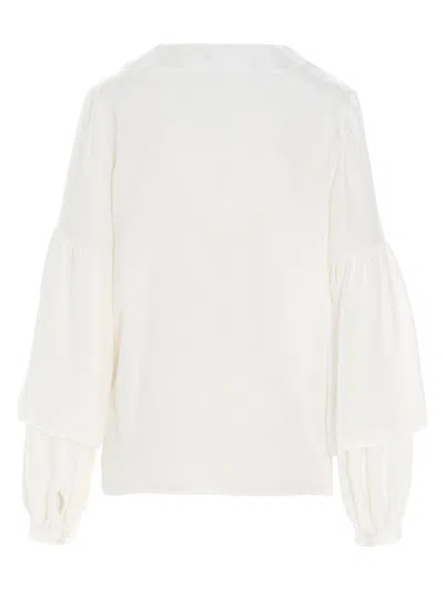Di.la3 Pari' Puff-sleeve Silk Shirt In White