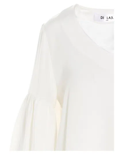 Di.la3 Pari' Puff-sleeve Silk Shirt In White