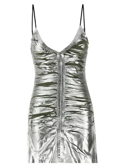 Diesel Shimmering Metallic Ruched V-neck Dress