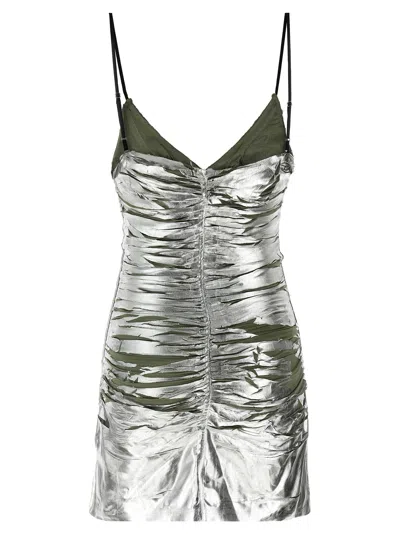 Diesel Shimmering Metallic Ruched V-neck Dress