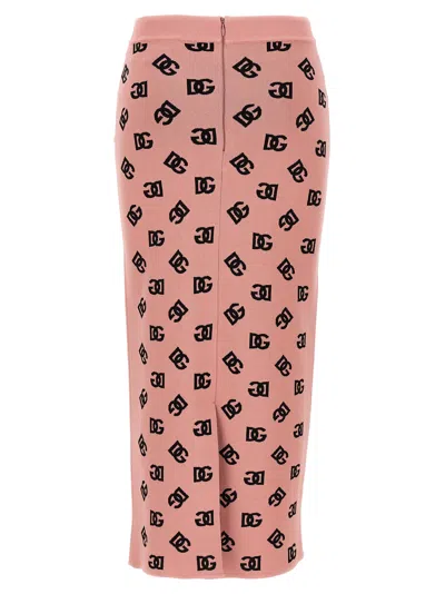 Dolce & Gabbana High-waist Sheath Skirt With Dg Jacquard Logo In Pink