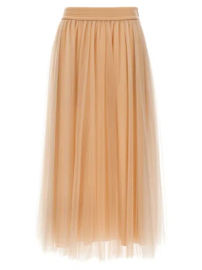 Fabiana Filippi Tulle Longuette Skirt With Flowing Layers In Pink