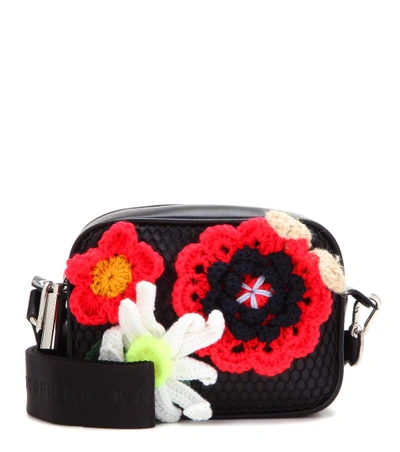 Shop Christopher Kane Box Crochet-embellished Leather Crossbody Bag In Llack