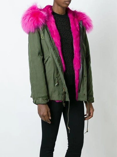 Shop As65 Contrast Furred Collar Parka Coat In Green