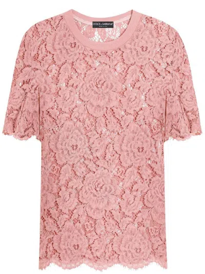 Dolce & Gabbana Dolce&gabbana Pink Lace T Shirt In Powder